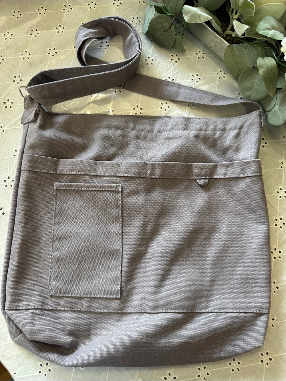 Casual Gray Canvas Crossbody Bag - Unbranded